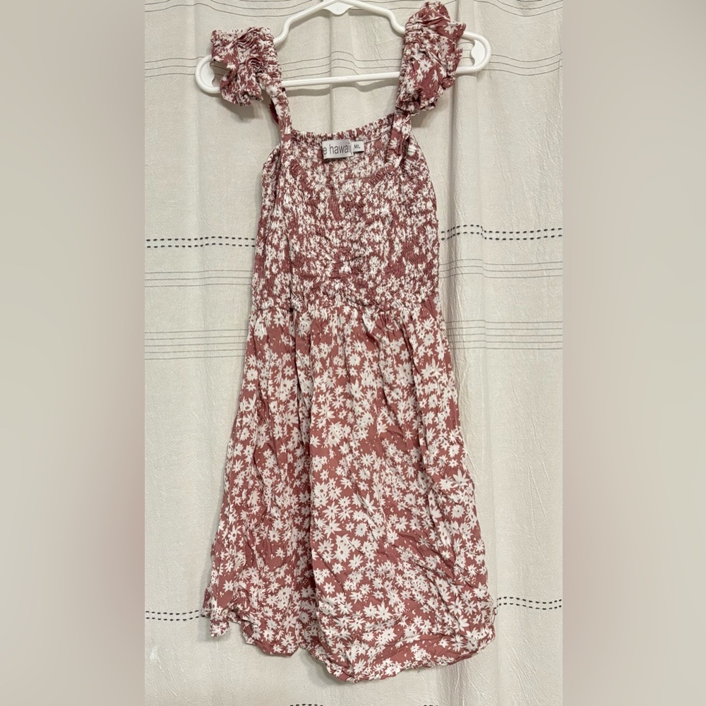 Tiare Hawaii Girls Hollie Dress in Dusty Rose with White Florals